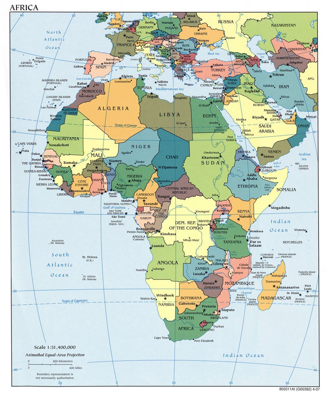 Mapa político detallada de África con las principales ciudades y capitales - 2007