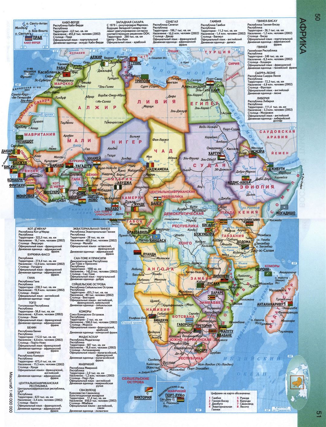 Mapa político detallada de África en ruso