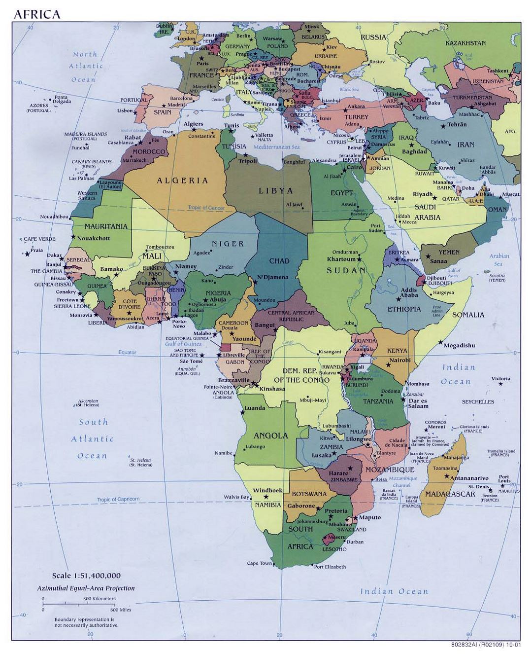 Mapa político grande de África, con capitales - 2001