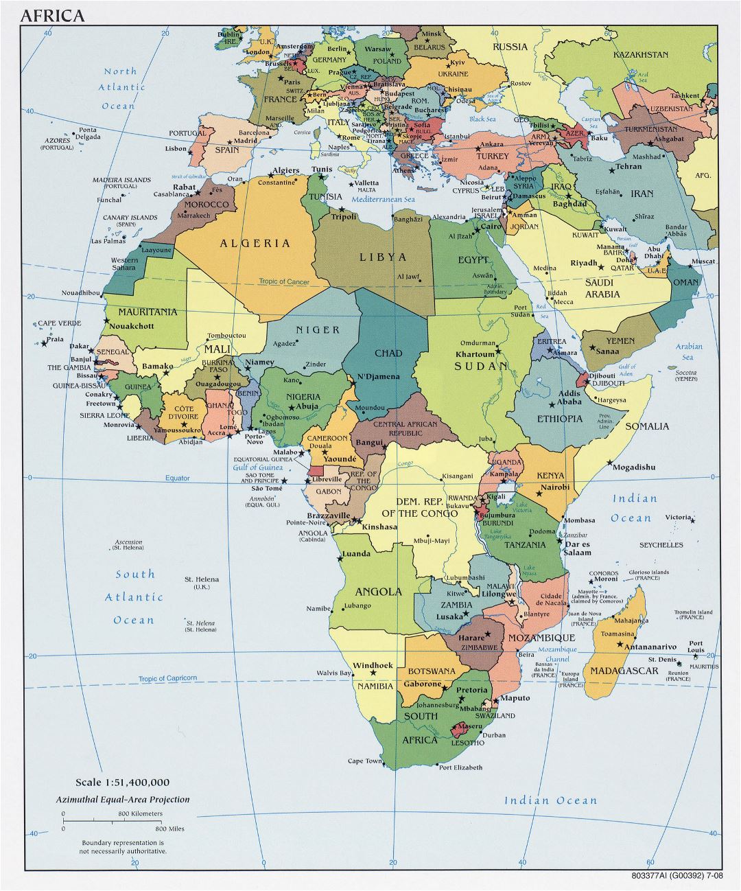 Mapa político grande de África con las principales ciudades y capitales - 2008