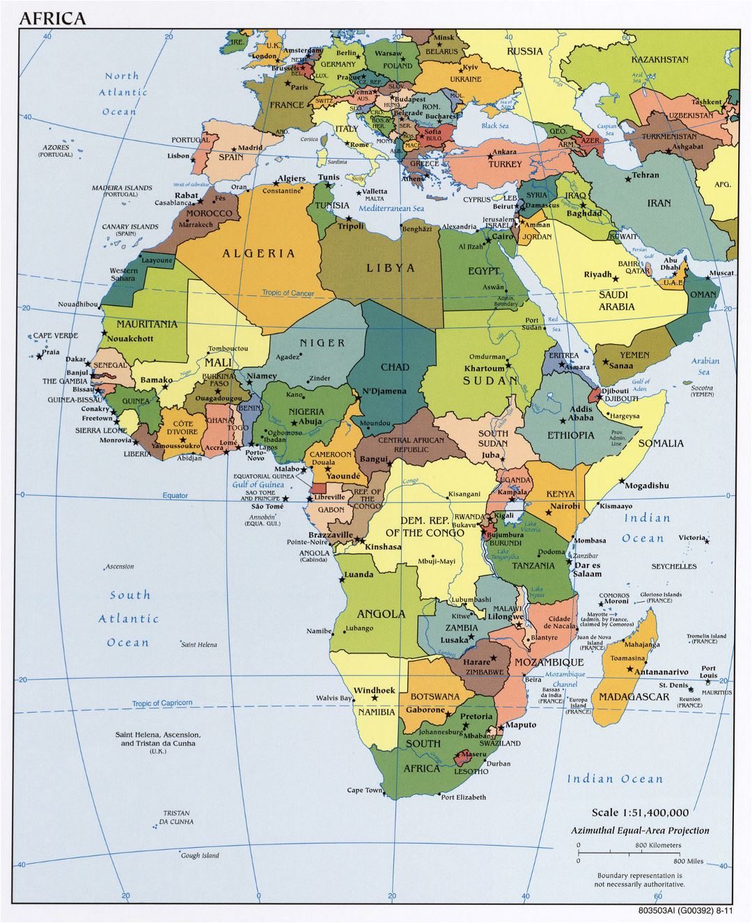 Mapa político grande de África con las principales ciudades y capitales - 2011