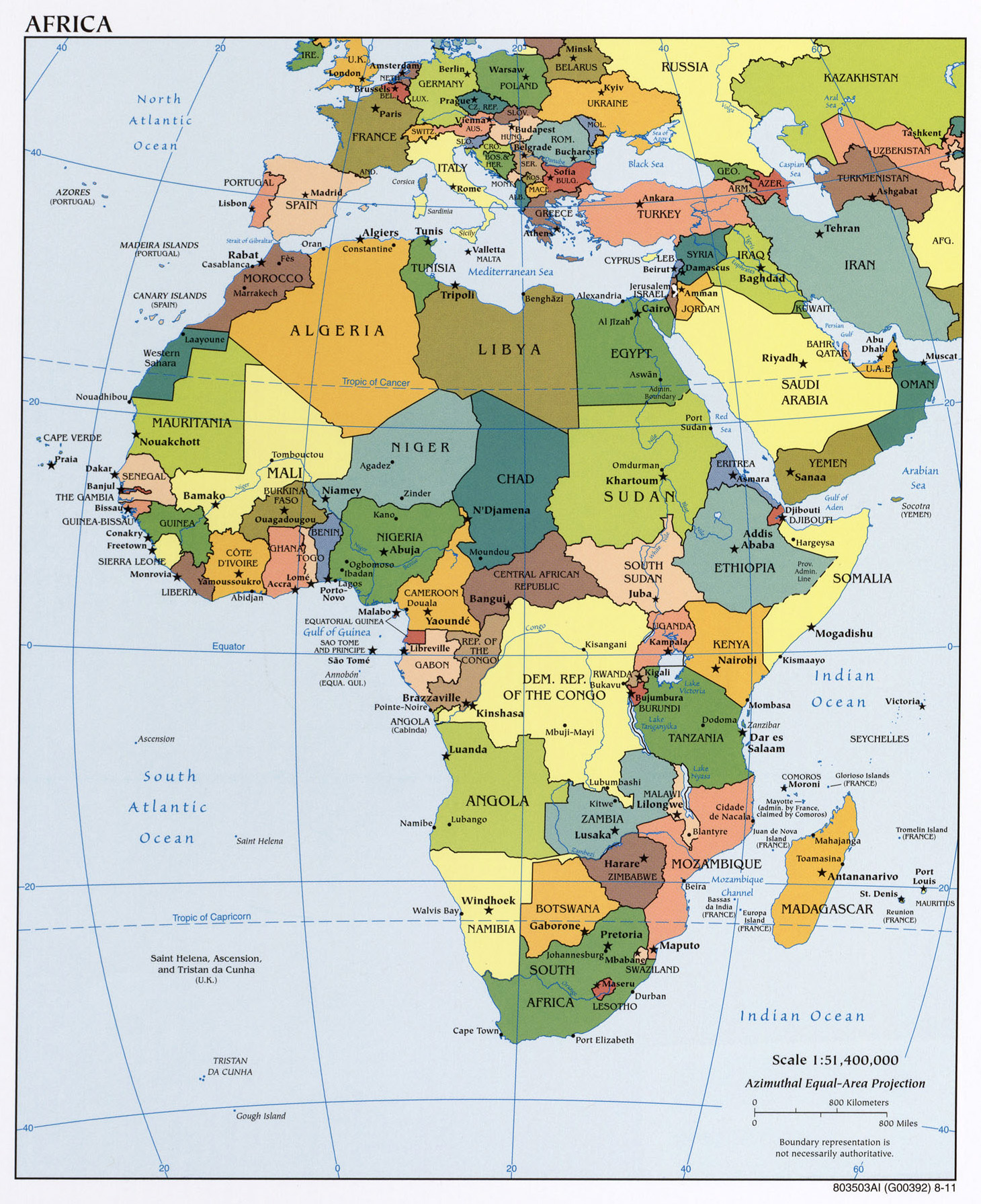 Mapa Político Grande De África Con Las Principales Ciudades Y Capitales 1991