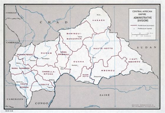 A gran escala mapa de administrativas divisiones de Imperio Centroafricano - 1968