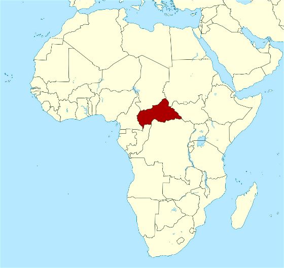 Detallado mapa de ubicación de República Centroafricana en África