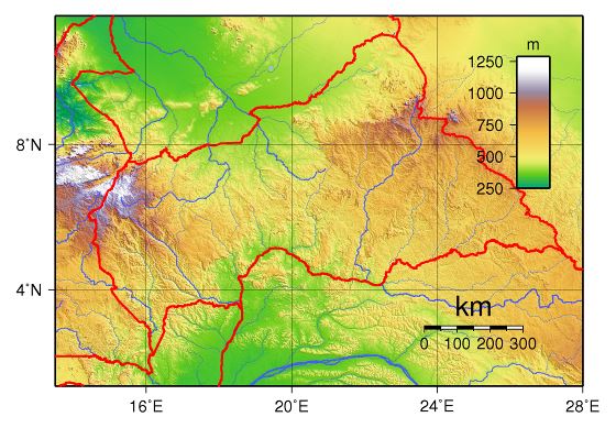 Grande mapa físico de República Centroafricana