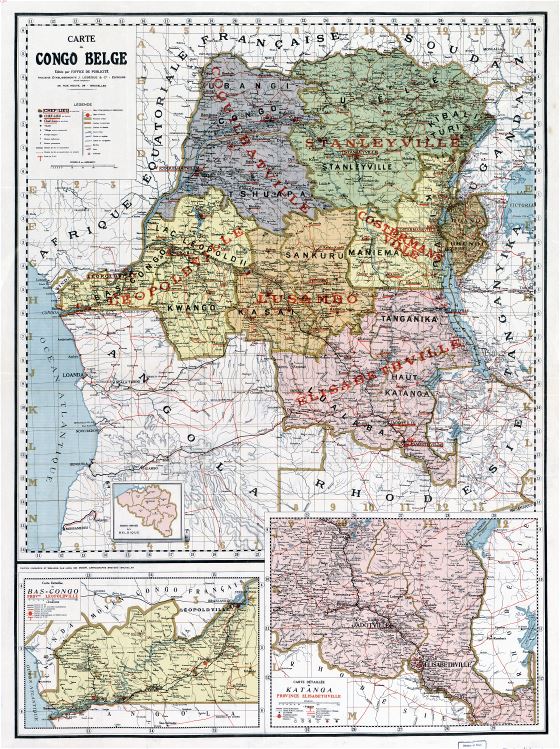 A gran escala antiguo político y administrativo mapa de República Democrática del Congo con otras marcas - 1896