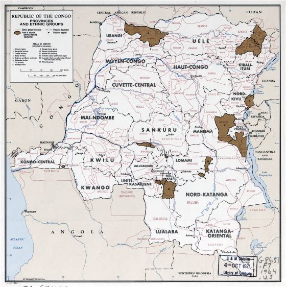 A gran escala mapa de República del Congo con provincias y grupos étnicos - 1964