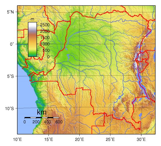 Grande físico mapa de República Democrática del Congo