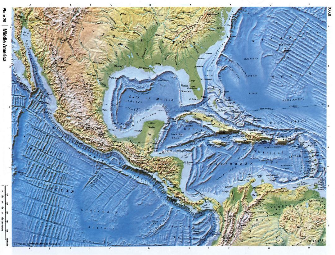 Mapa detallado relieve de América Central
