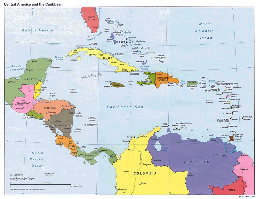 Mapa grande política detallada de América Central - 1995