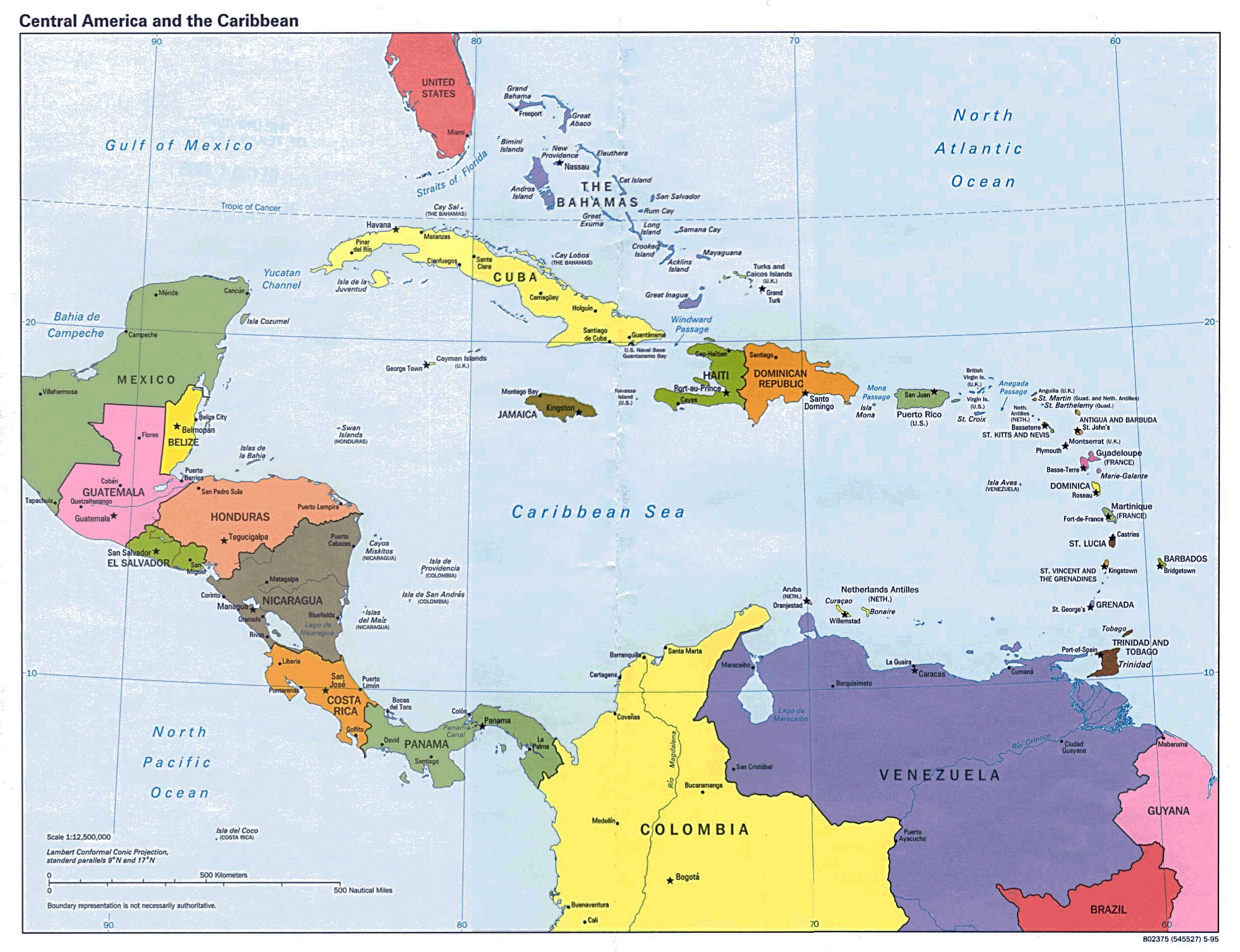 Mapa grande política detallada de América Central - 1995 | América Central  y el Caribe | América del Norte | Mapas del Mundo