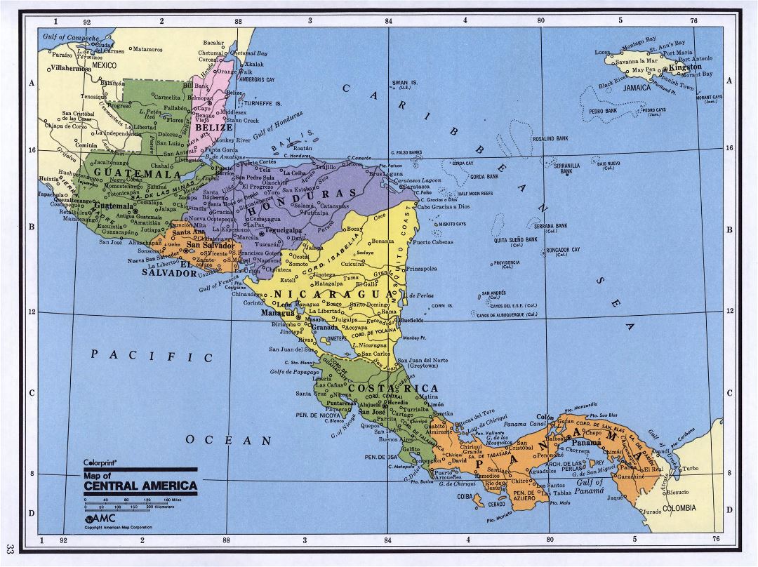 Mapa político detallado de América Central
