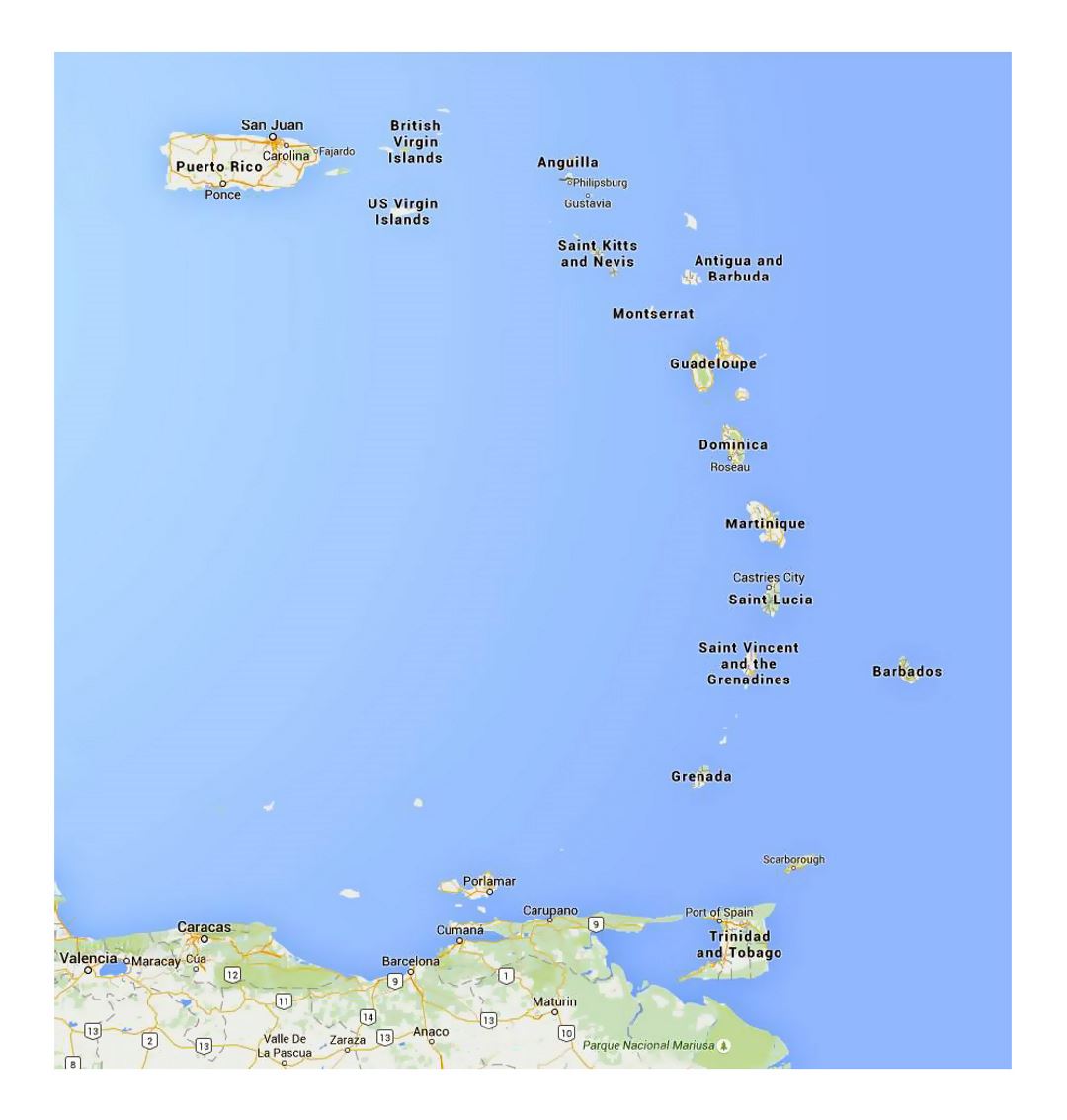 El mapa detallado de Antillas Menores