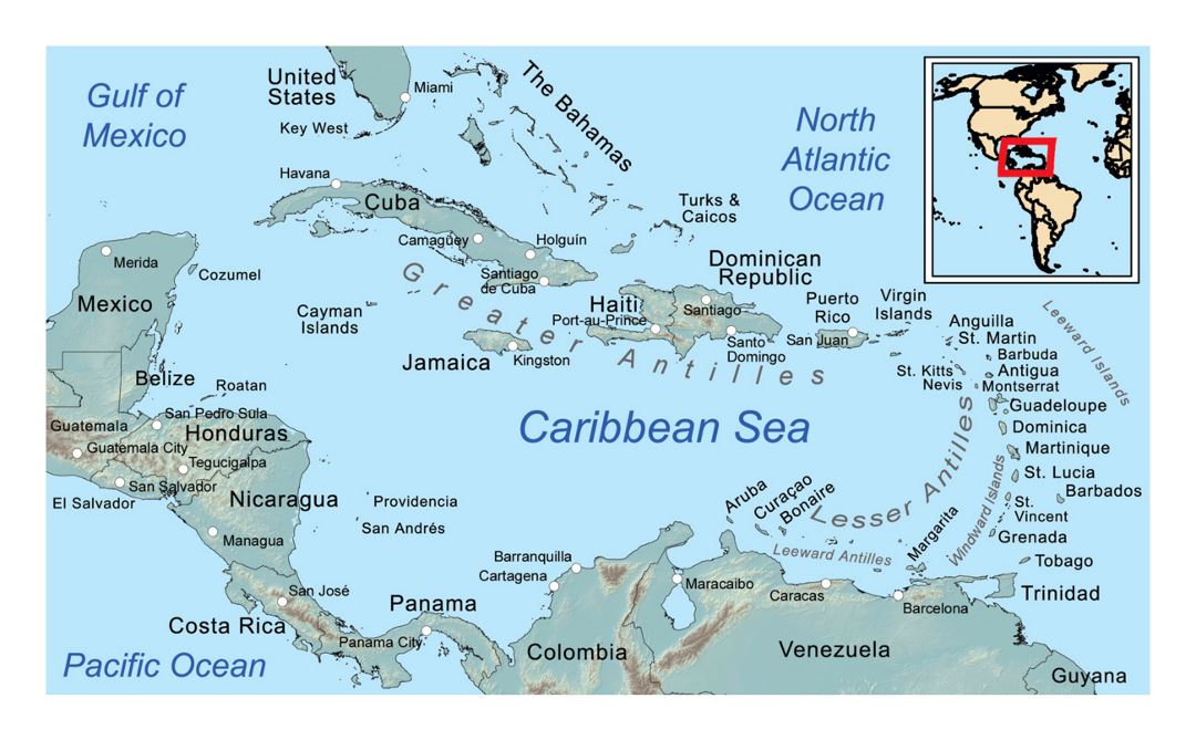 Mapa general detallada del Caribe