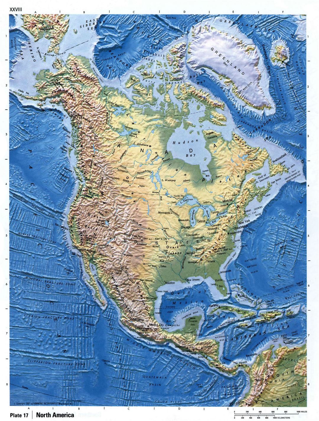 Mapa detallado relieve de América del Norte
