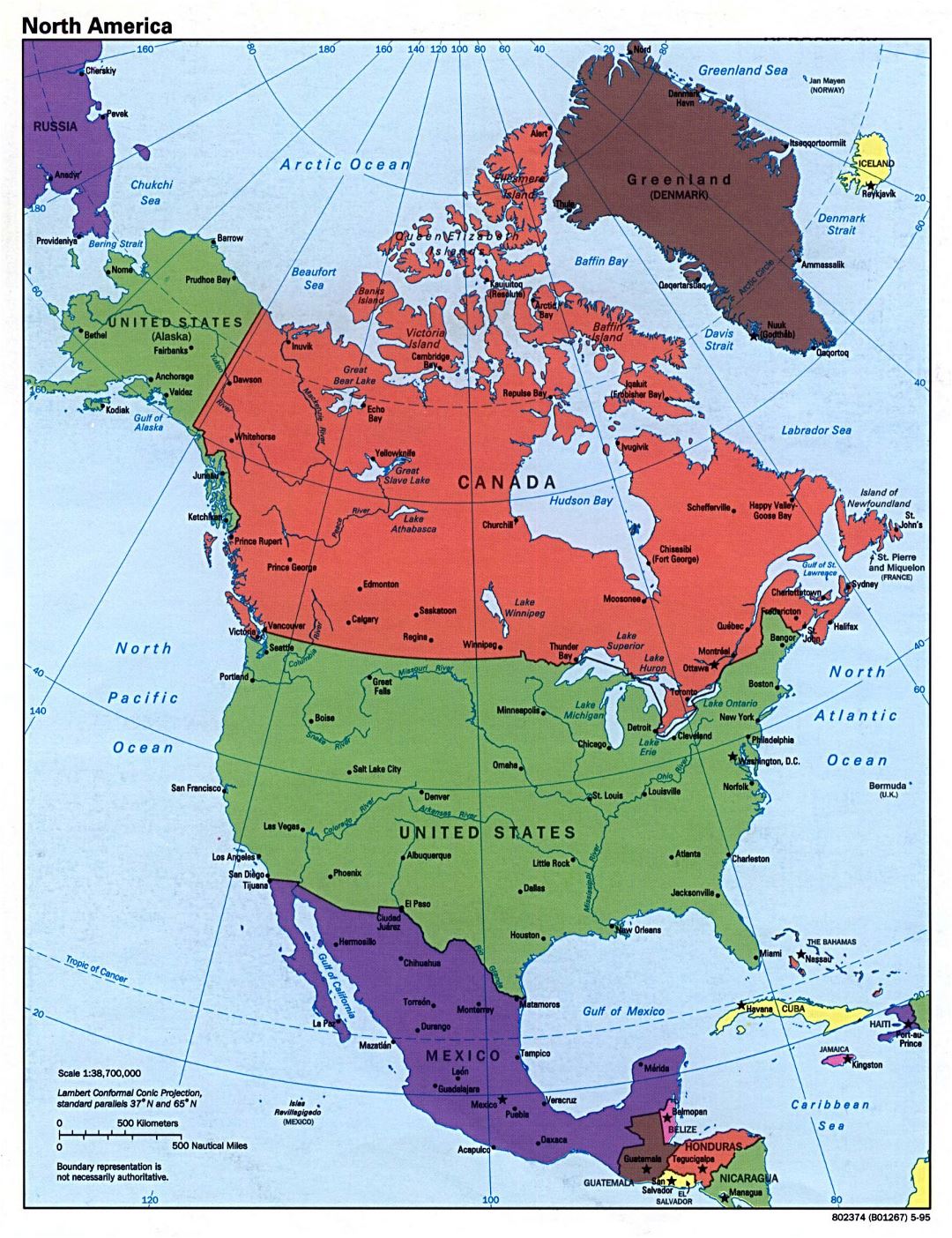 Mapa grande política detallado de América del Norte - 1995