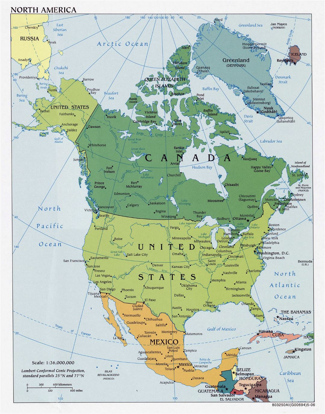 Mapa grande política detallado de América del Norte con las principales ciudades - 2006