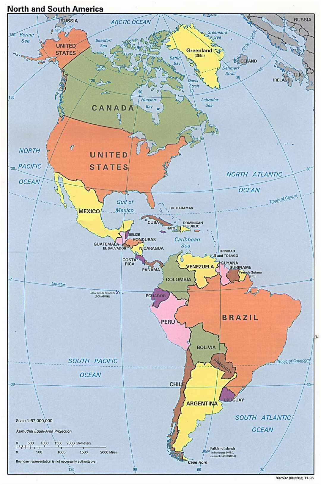 Mapa grande política detallado de América del Norte y del Sur - 1996
