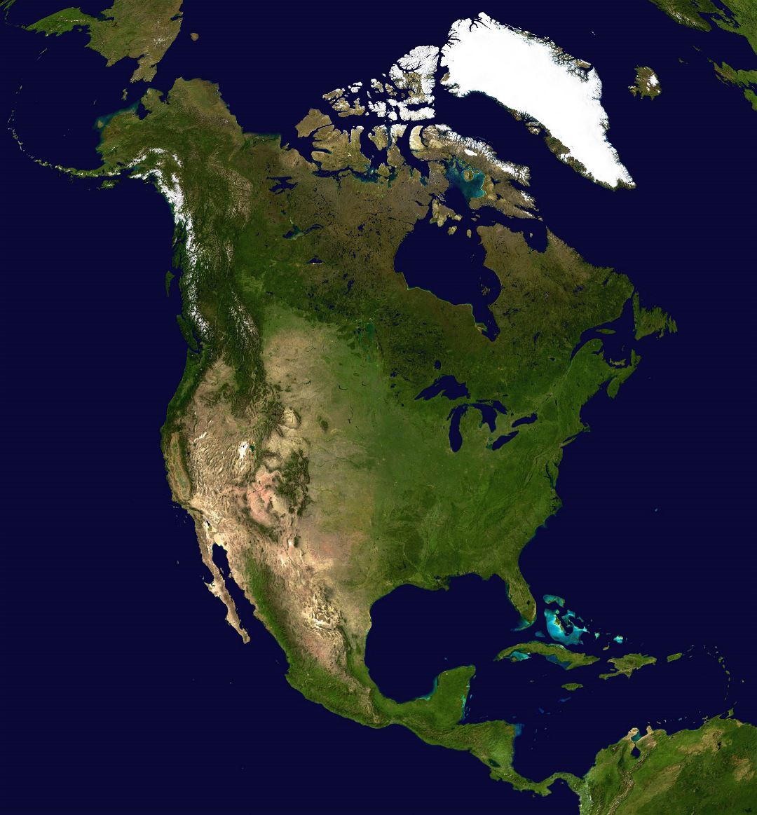 Mapa grande satélite detallado de América del Norte