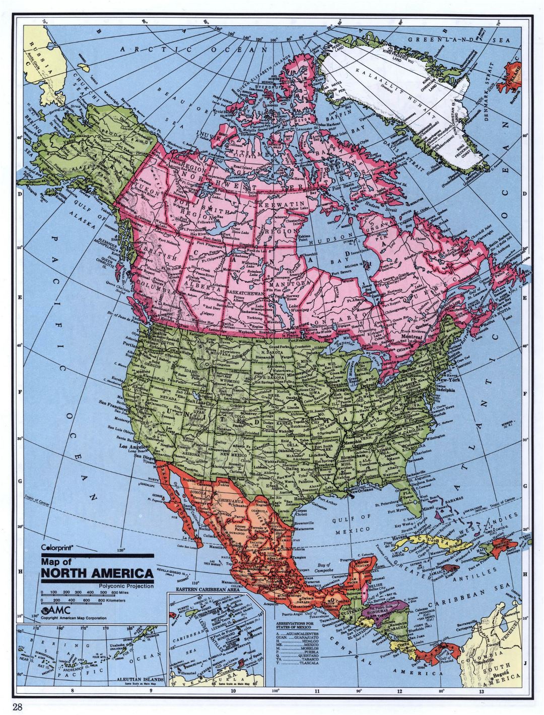 Mapa político detallado de América del Norte