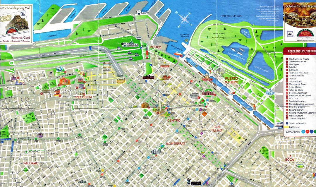 Detallado mapa turístico de parte central de ciudad de Buenos Aires