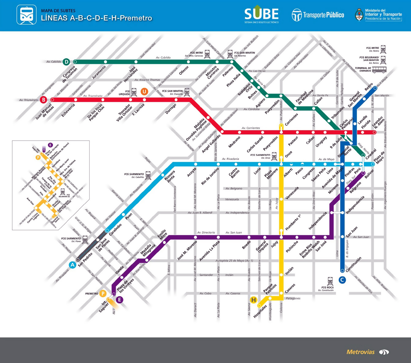 Grande mapa del metro de ciudad de Buenos Aires | Buenos Aires | Argentina  | América del Sur | Mapas del Mundo
