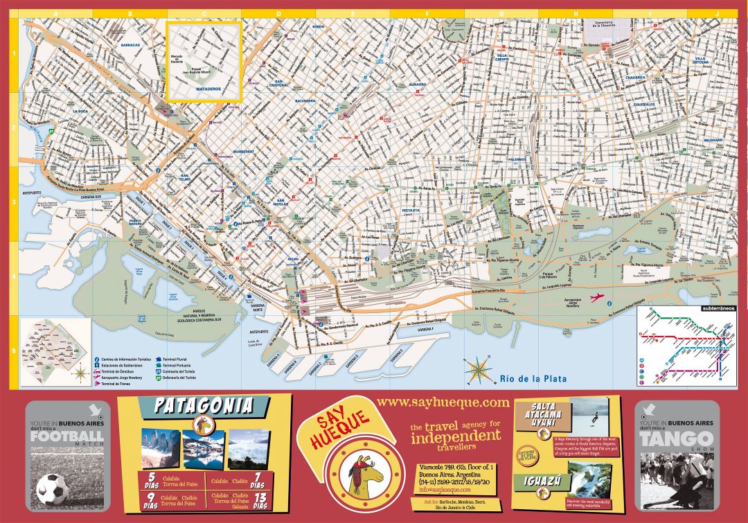 Grande mapa turístico de parte central de ciudad de Buenos Aires