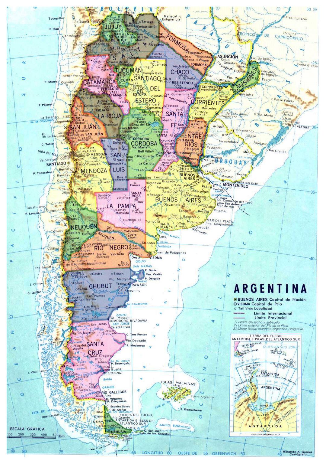 Detallado mapa político y administrativo de Argentina