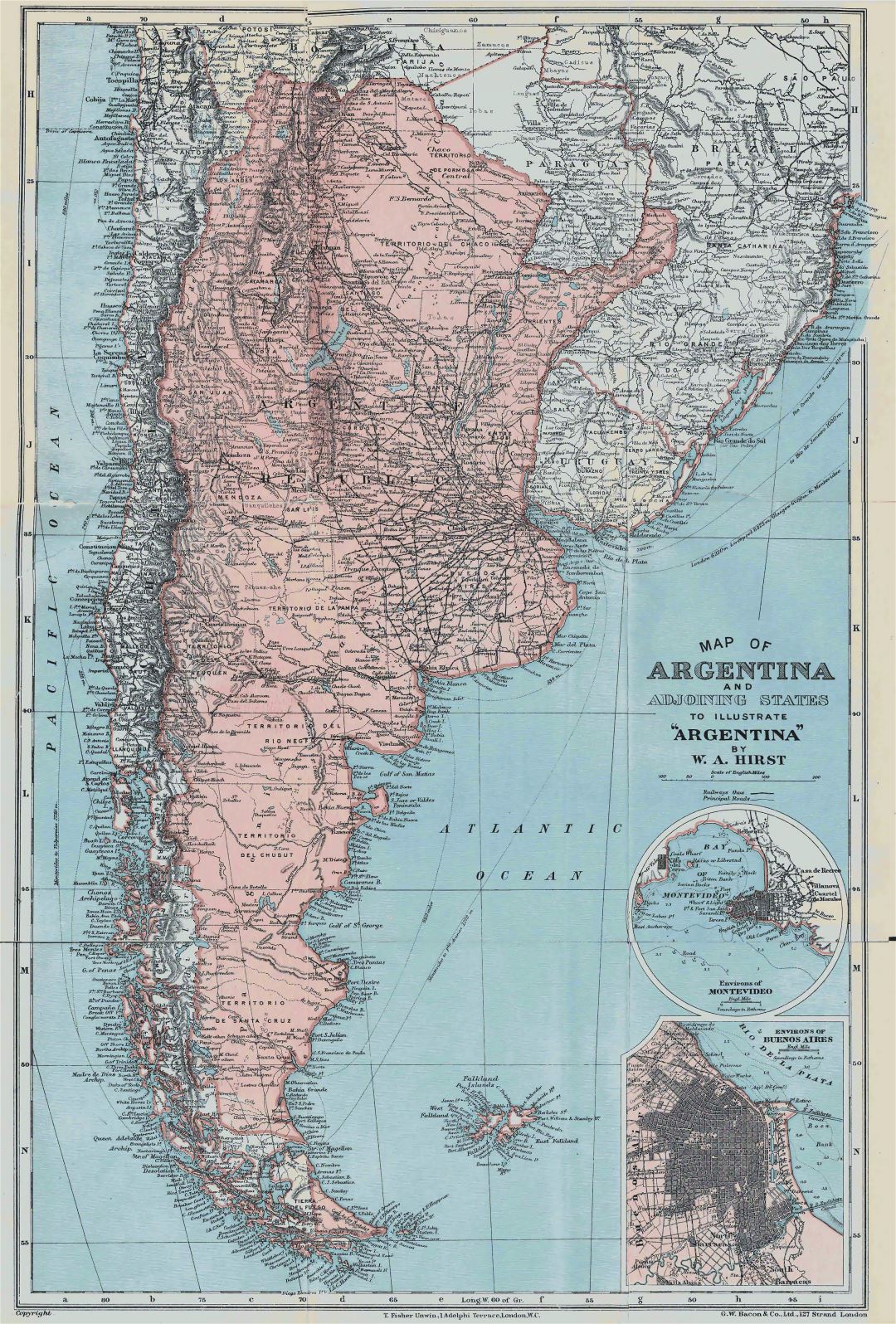 Grande detallado mapa antiguo de Argentina - 1900
