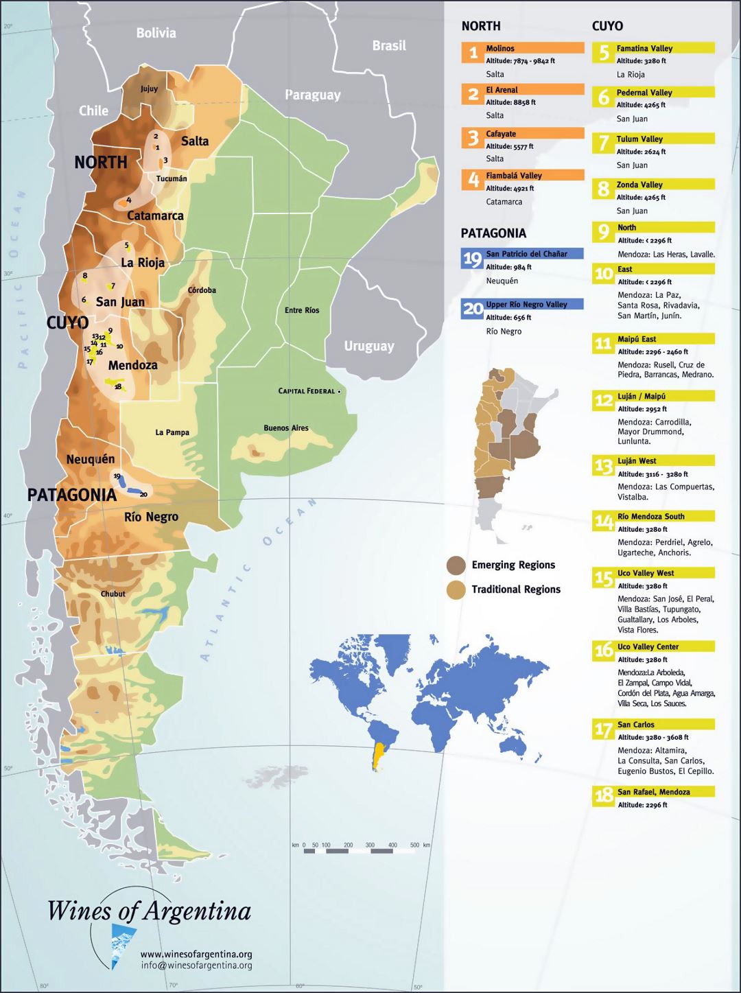 Grande detallado mapa de regiones vitivinícolas de Argentina