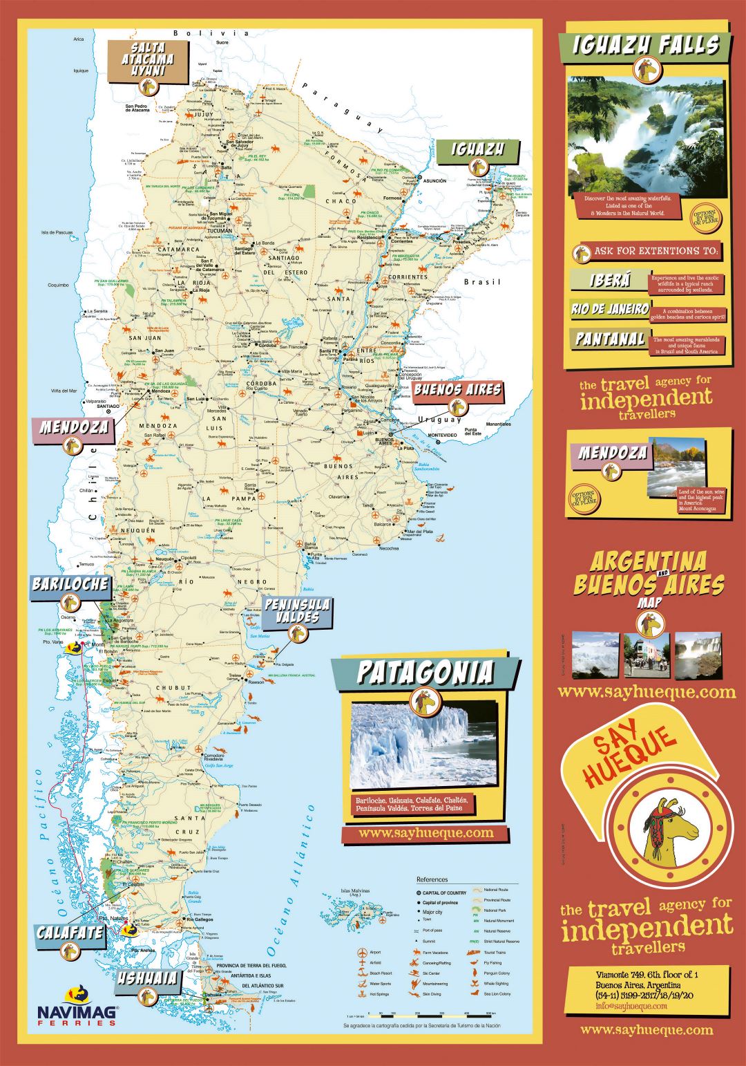 Grande detallado mapa turístico de Argentina