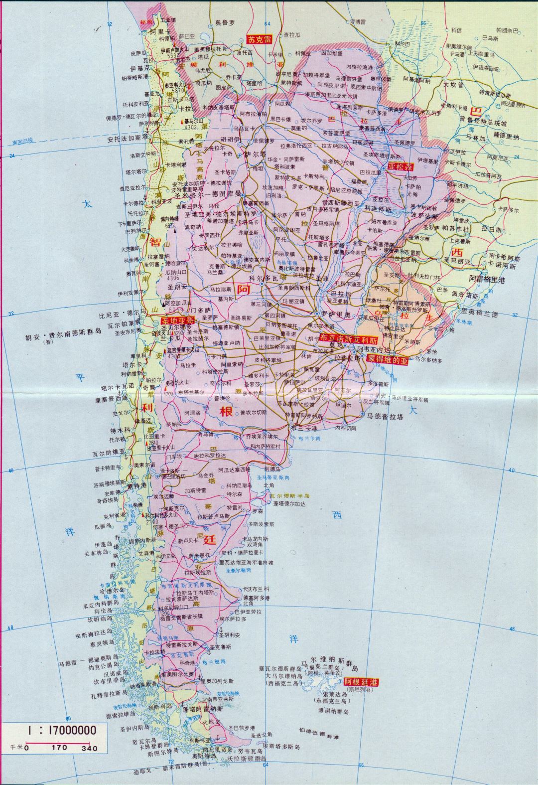 Grande mapa de Argentina en chino