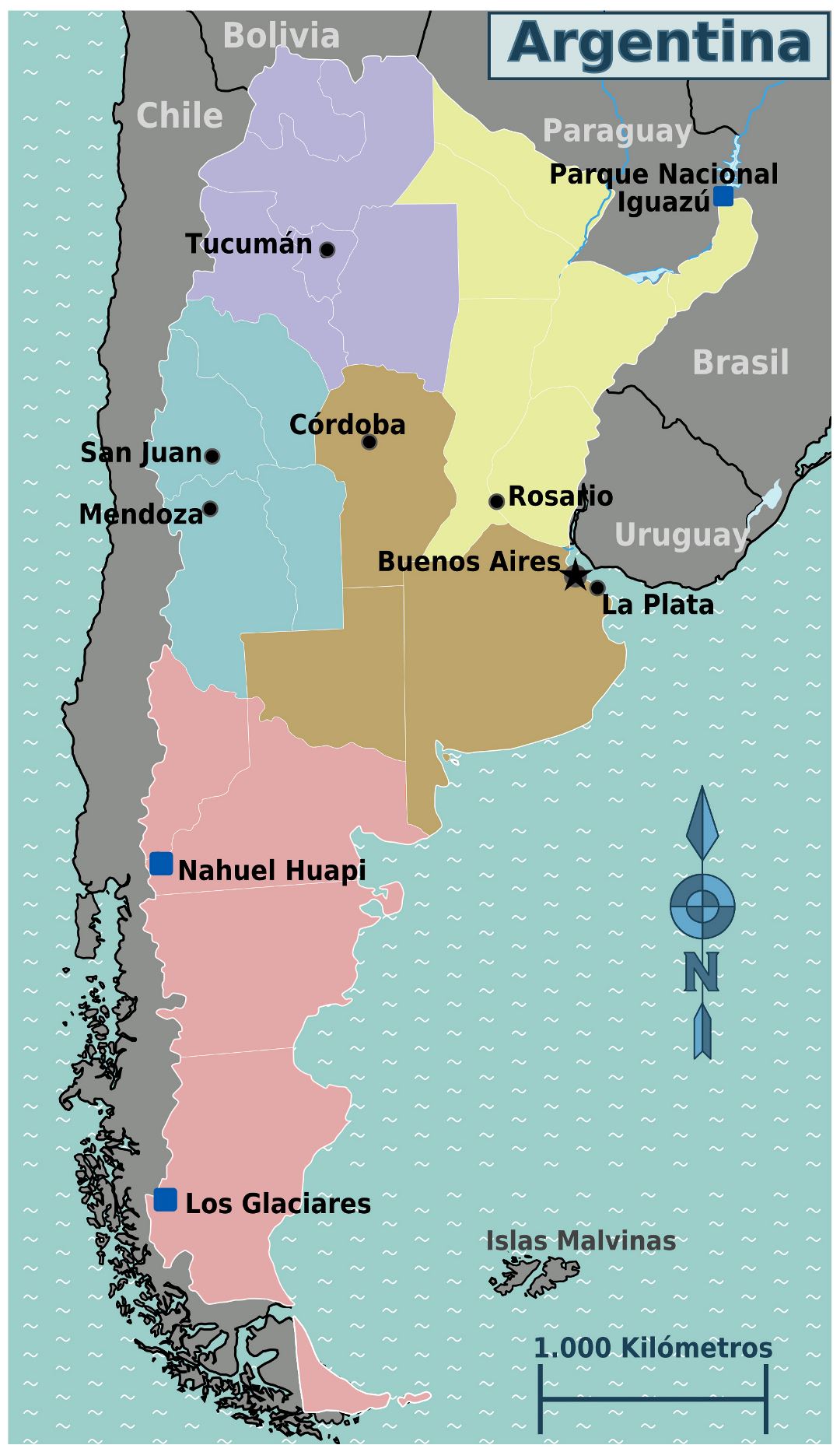 Grande mapa de regiones de Argentina