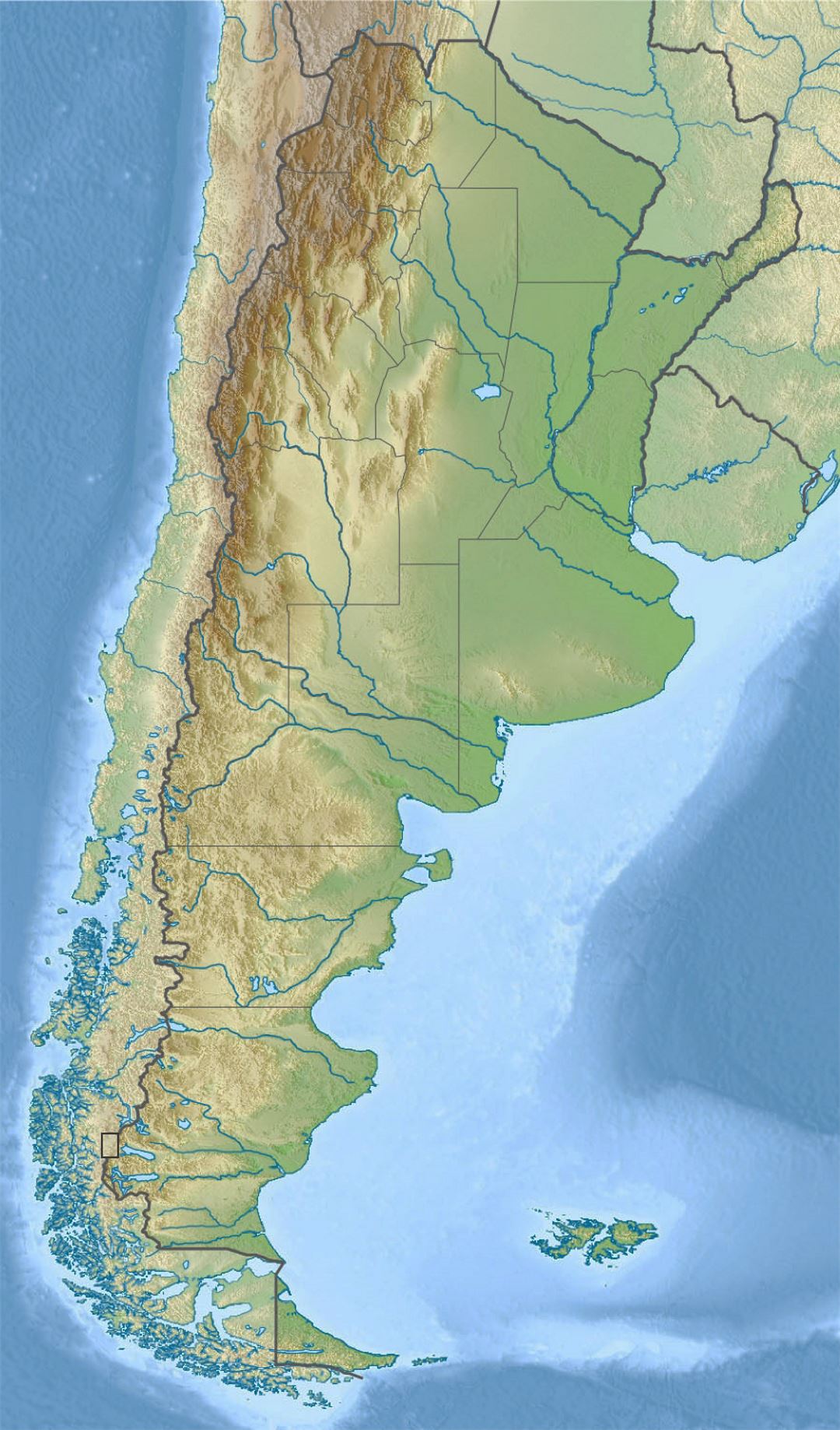 Grande mapa de relieve de Argentina
