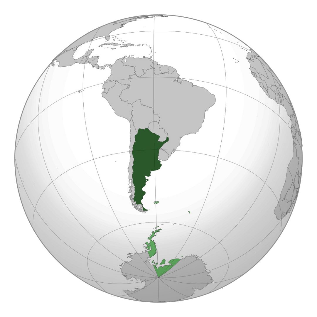 Grande mapa de ubicación de Argentina en América del Sur