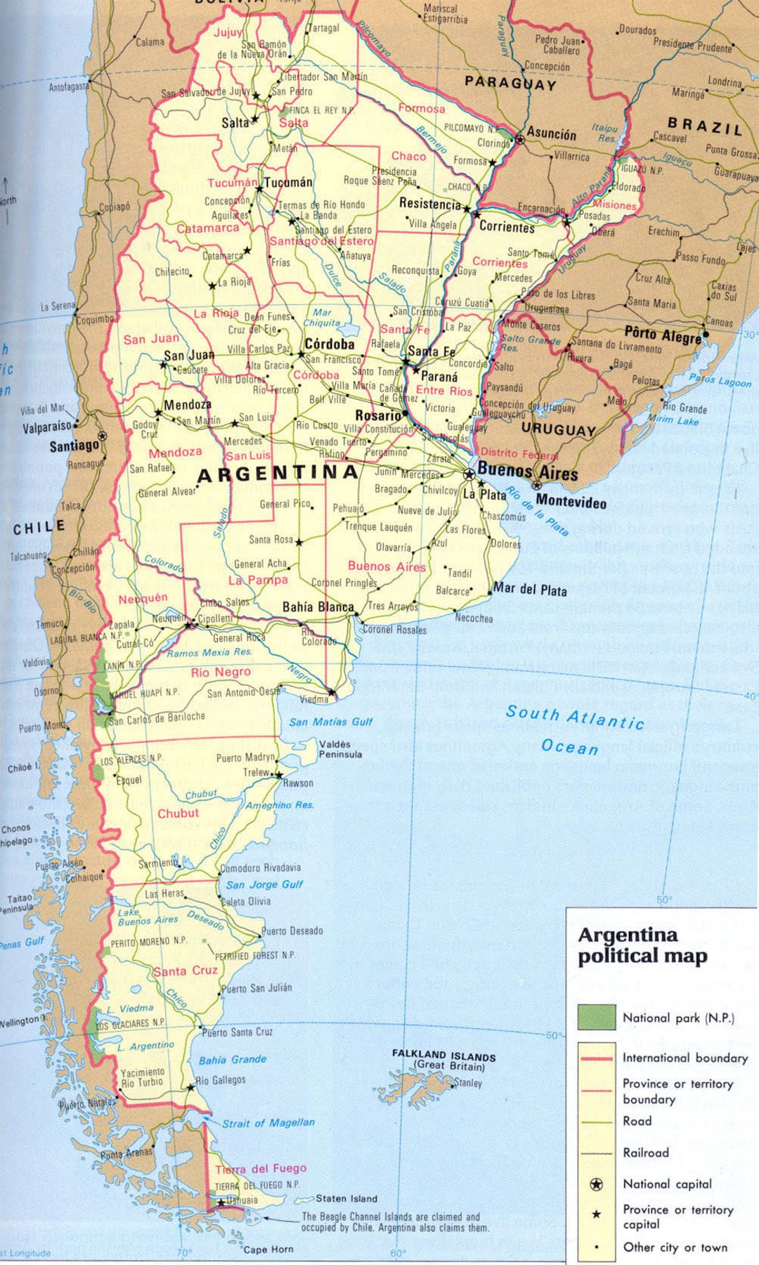 Grande mapa político de Argentina con carreteras