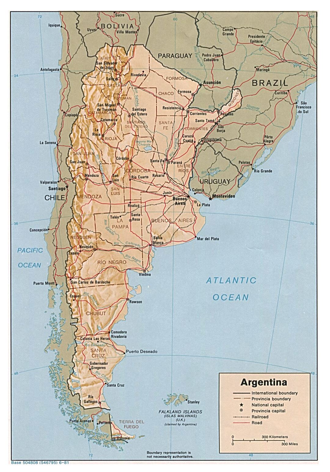 Grande mapa político y administrativo de Argentina con socorro, carreteras y principales ciudades - 1981