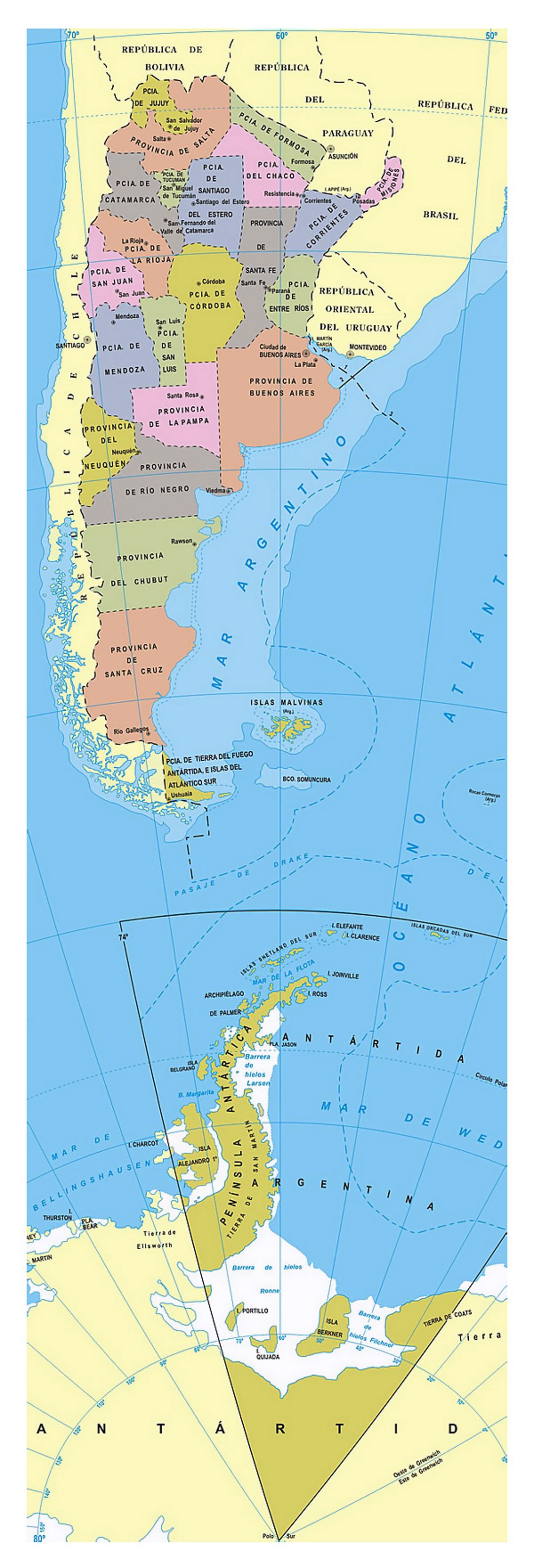 Mapa de administrativas divisiones de Argentina