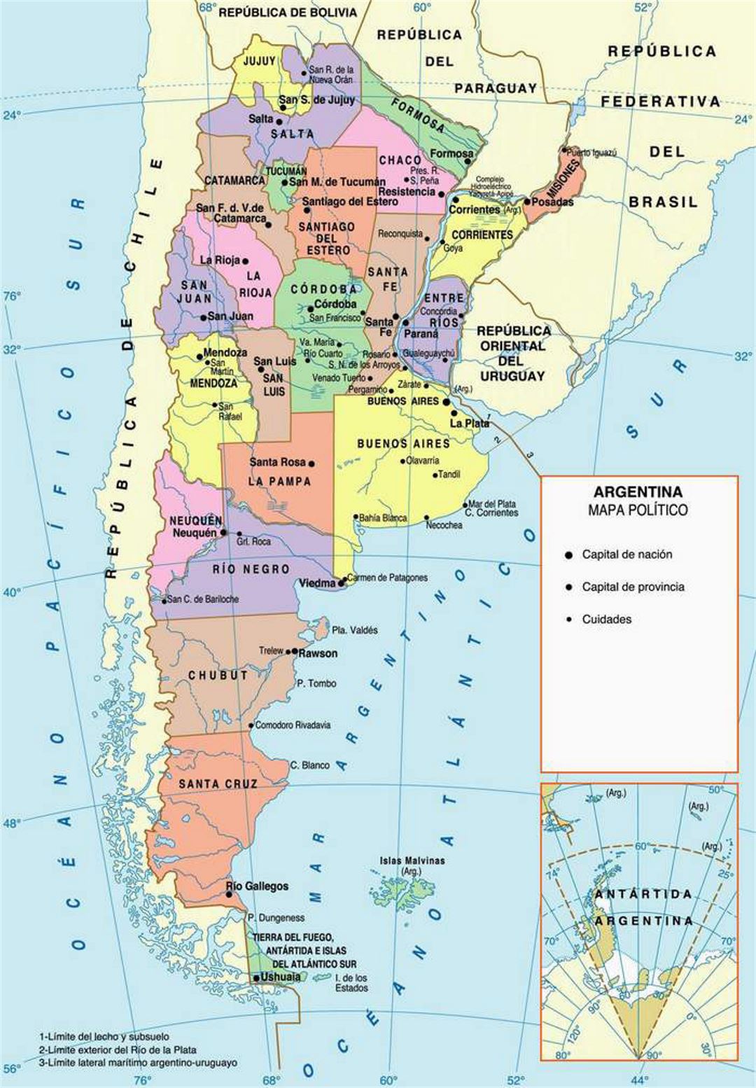 Mapa Pol tico Y Administrativo De Argentina Argentina Am rica Del 