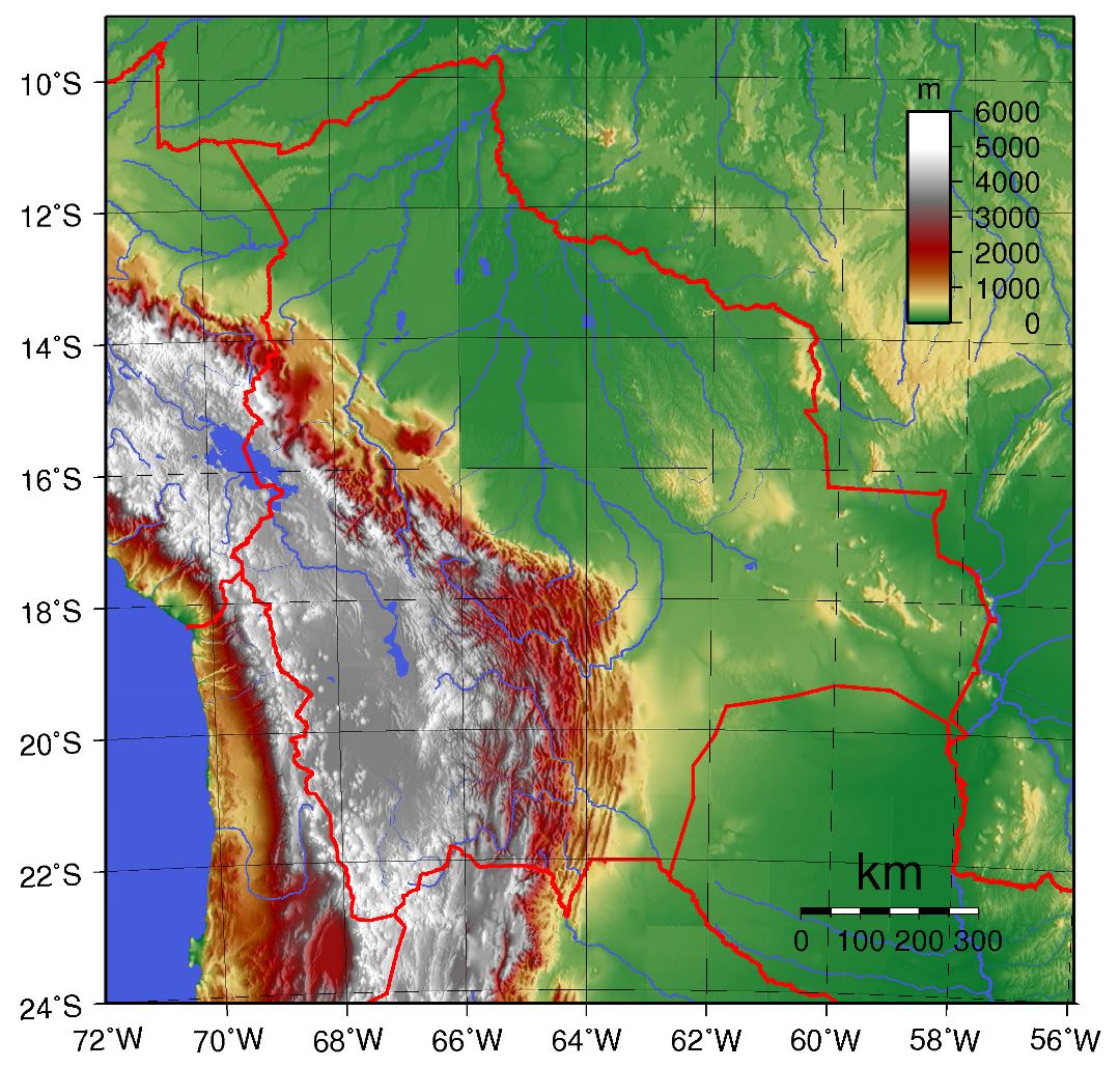 Grande detallado mapa físico de Bolivia