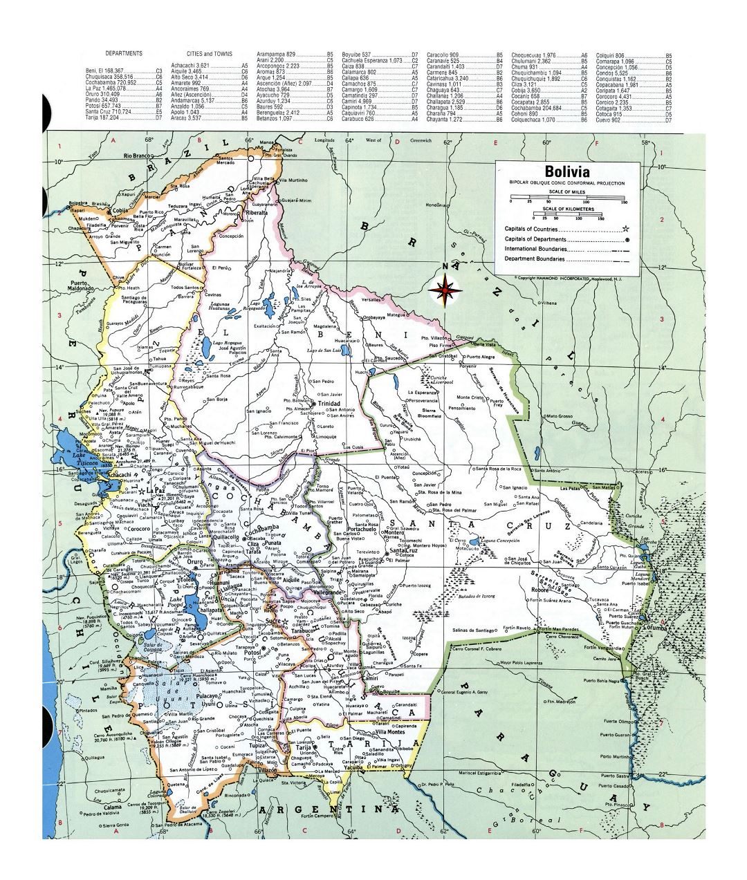 Grande detallado mapa político y administrativo de Bolivia con ciudades