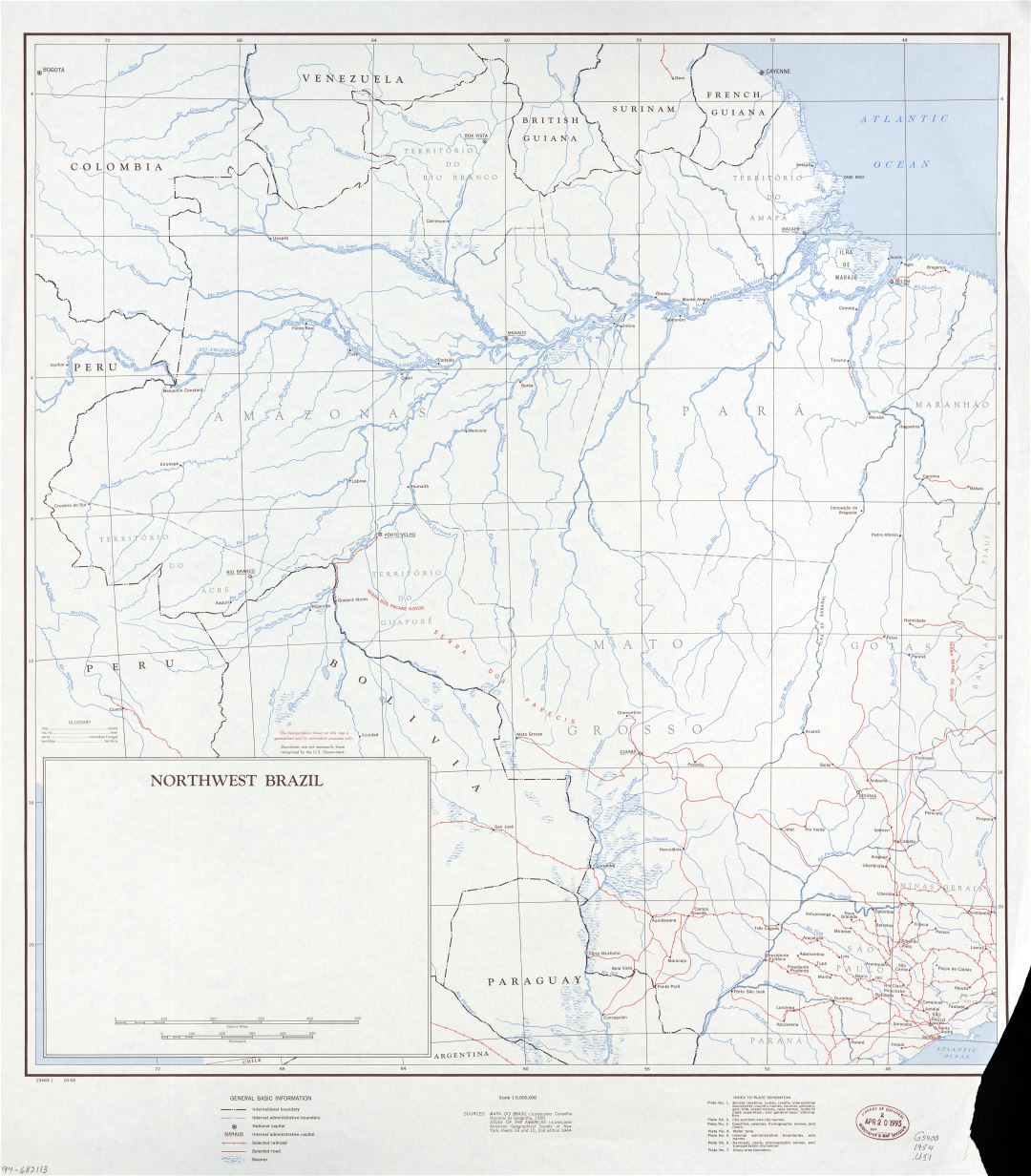 A gran escala mapa del Noroeste de Brasil con otras marcas - 1954
