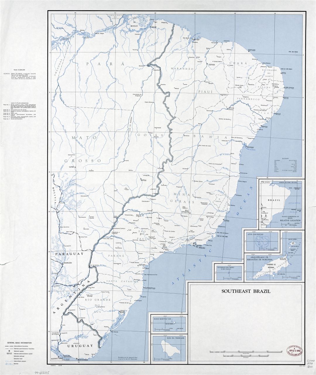 A gran escala mapa del Sudeste de Brasil con otras marcas - 1954