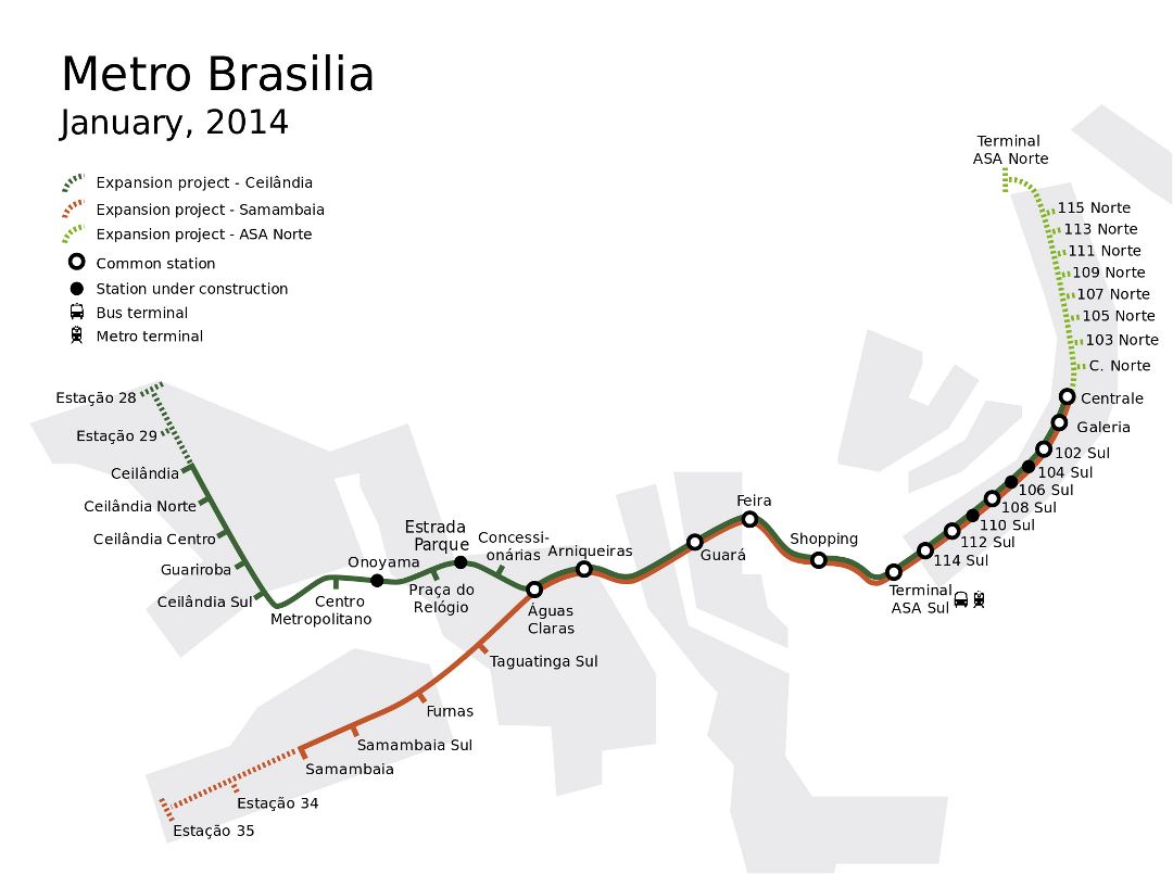 Grande detallado mapa del metro de Brasilia