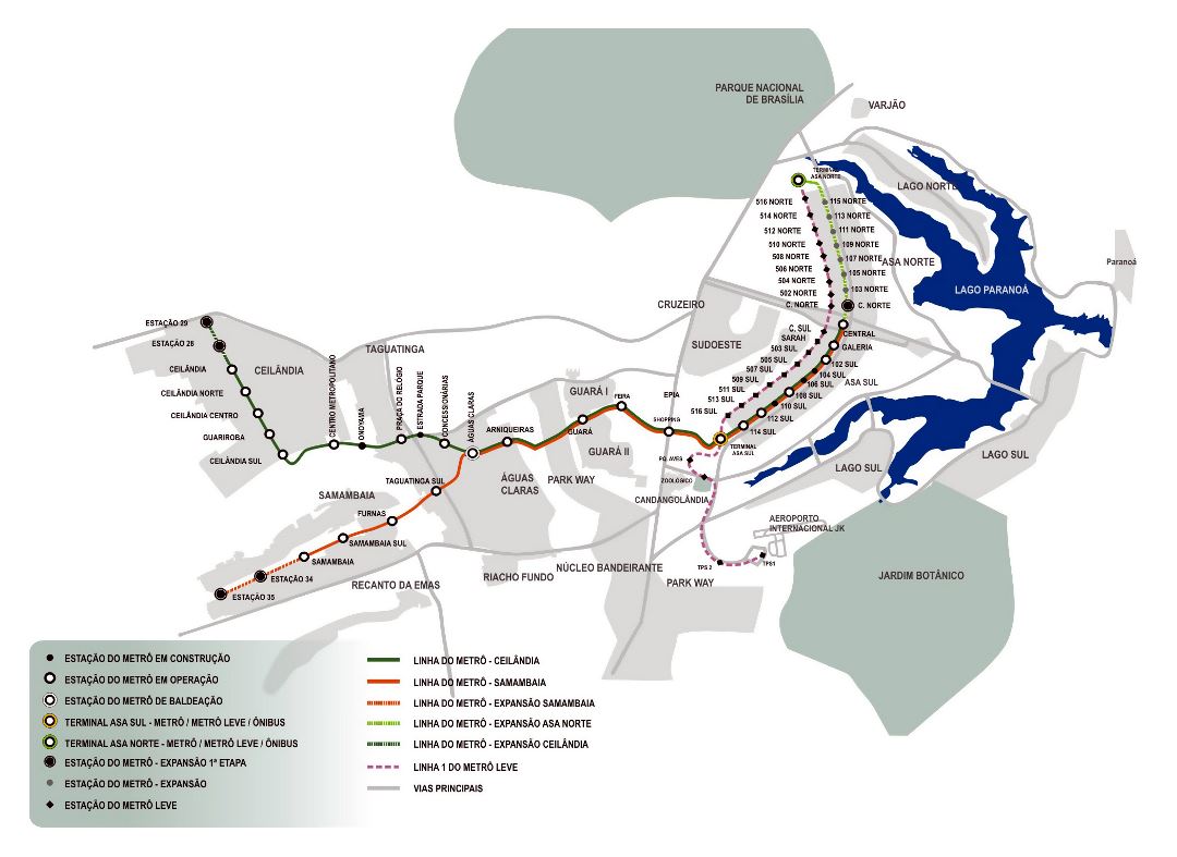 Grande detallado mapa del metro de la ciudad de Brasilia