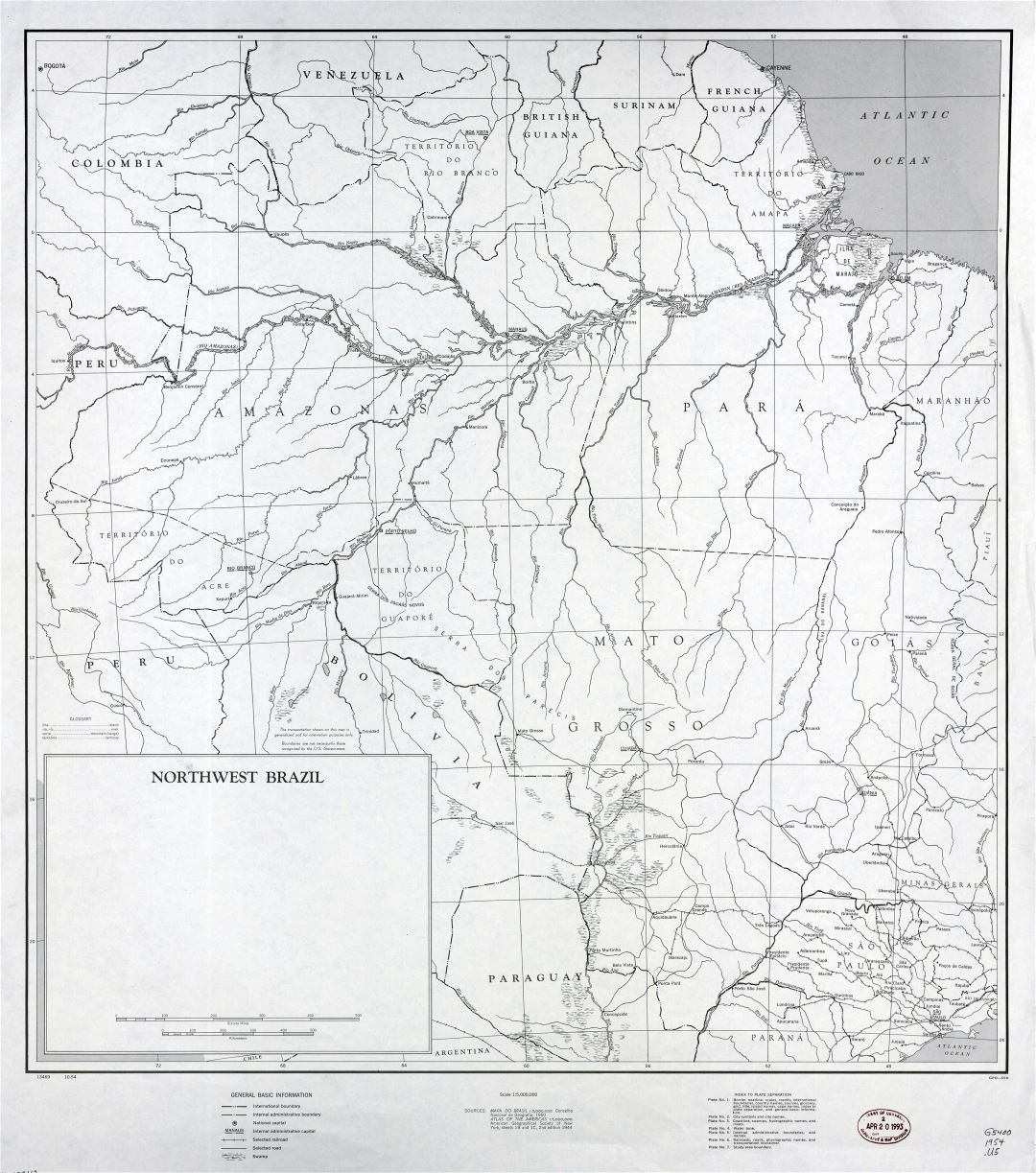 Grande detallado mapa del Noroeste de Brasil con otras marcas - 1954