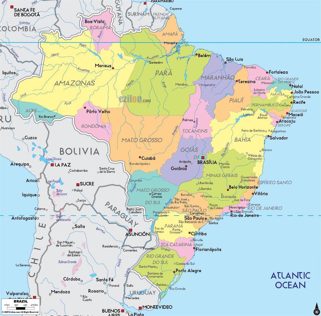 Grande mapa político y administrativo de Brasil con principales ciudades