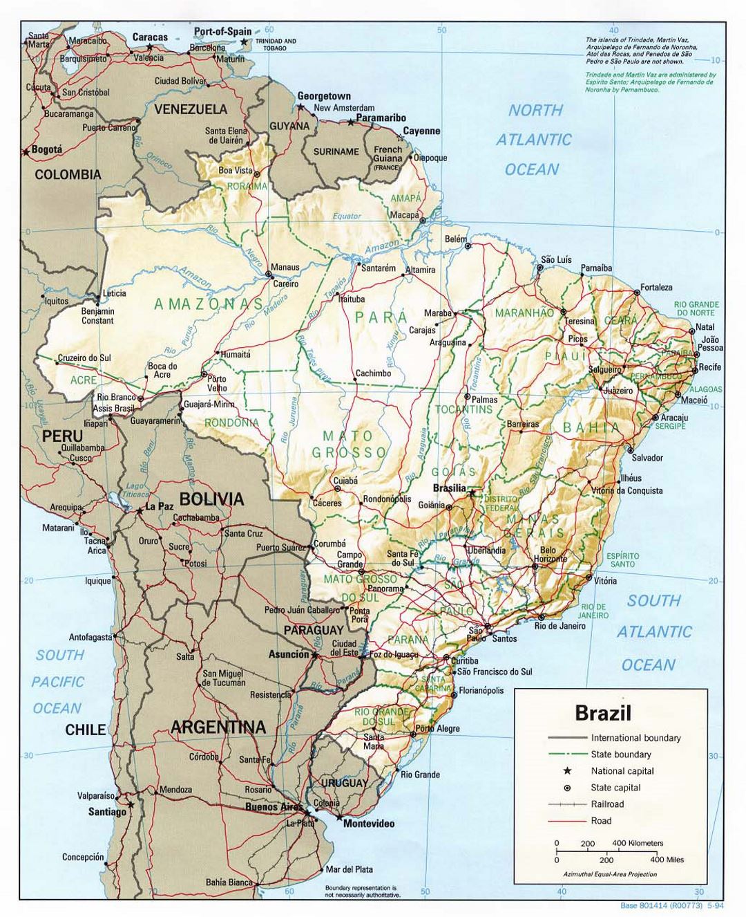 Grande mapa político y administrativo de Brasil con socorro, carreteras y principales ciudades - 1994