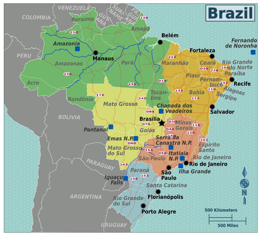 Grande regiones mapa de Brasil