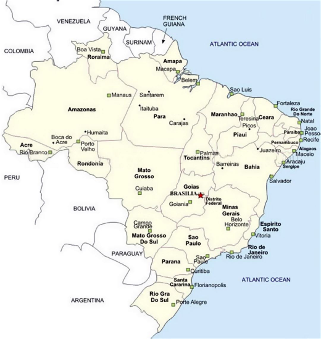 Mapa de Brasil con ciudades